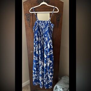 Ann Taylor Loft Beach Women’s Blue Tropical Print Sundress with Slit- Worn Once